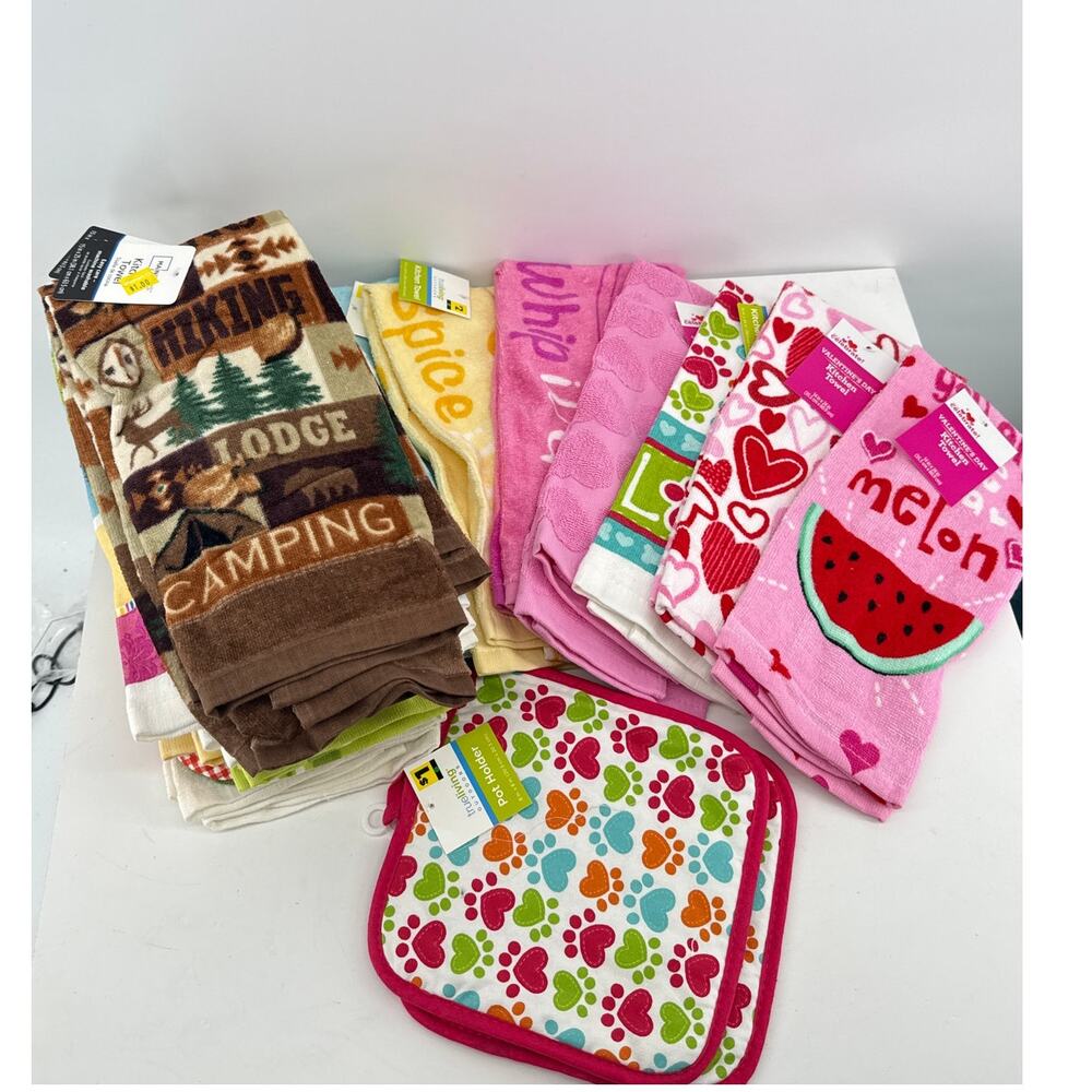 Huge Lot New Kitchen Towels Bright Colorful Dish Towels Holiday Seasonal
